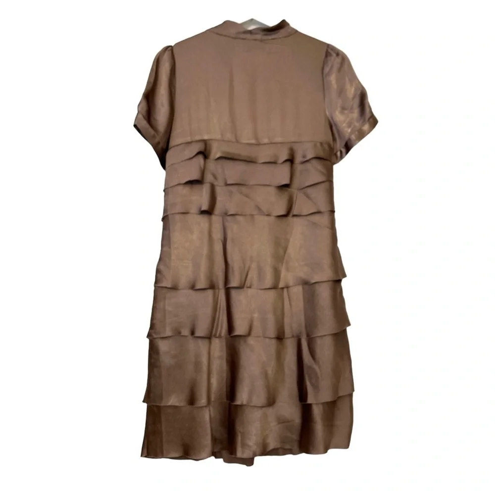 IENA | Silky Ruffled Copper Romantic Feminine Ruffled Short Sleeve Dress Size M - Picture 2 of 3